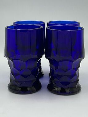 Vintage Viking Glass Georgian Cobalt Blue Tumblers Set of 4